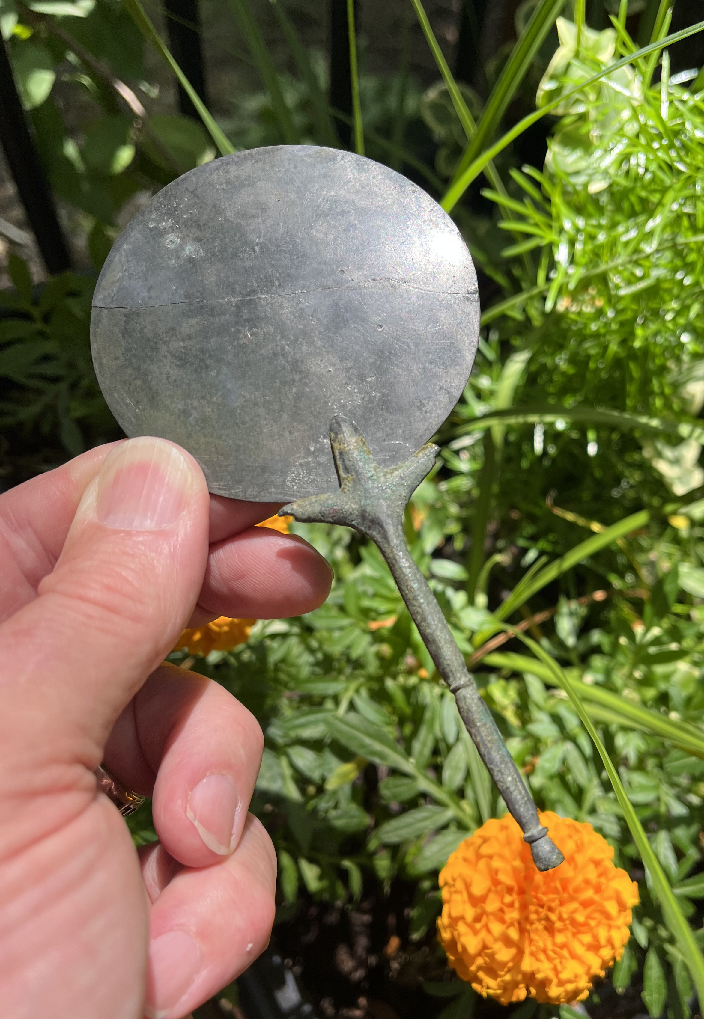 10 250 AD Roman Tinned Bronze Mirror with cast bronze handle 2 FULL