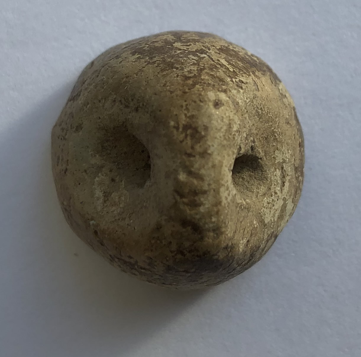 3000 2500 BC Ceramic Stamp Seal with Cross or X top view of back