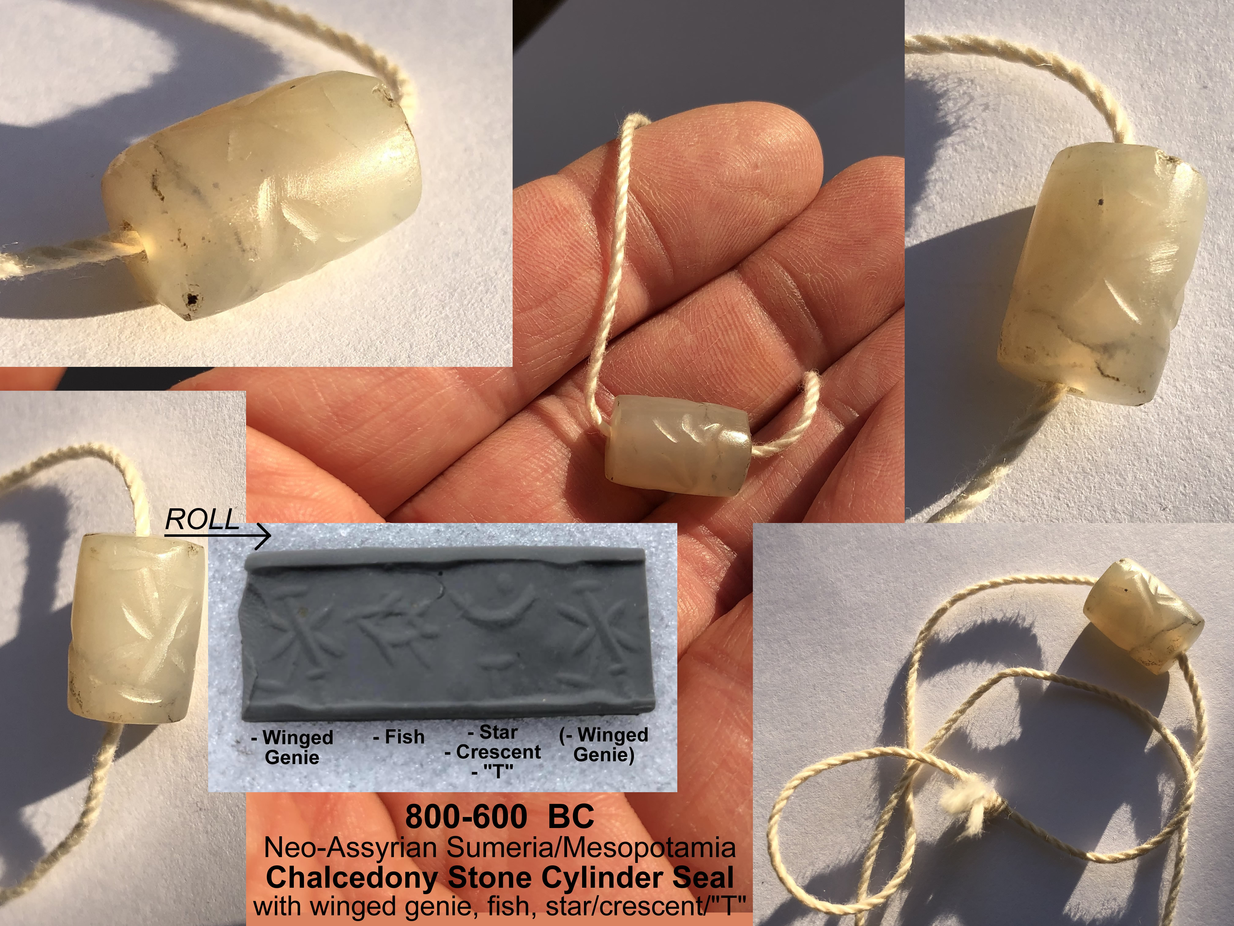 800 600 BC Cylinder Seal in Chalcedony Stone Group Pic six images